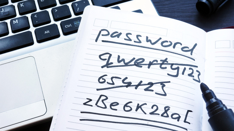 handwritten passwords on page