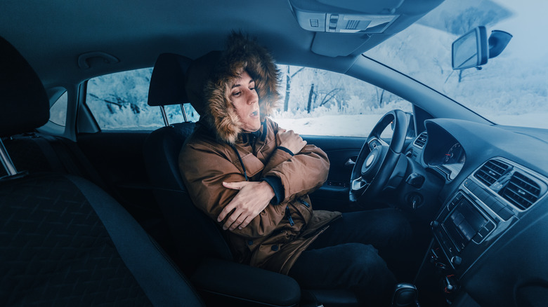 Person freezing in stalled car