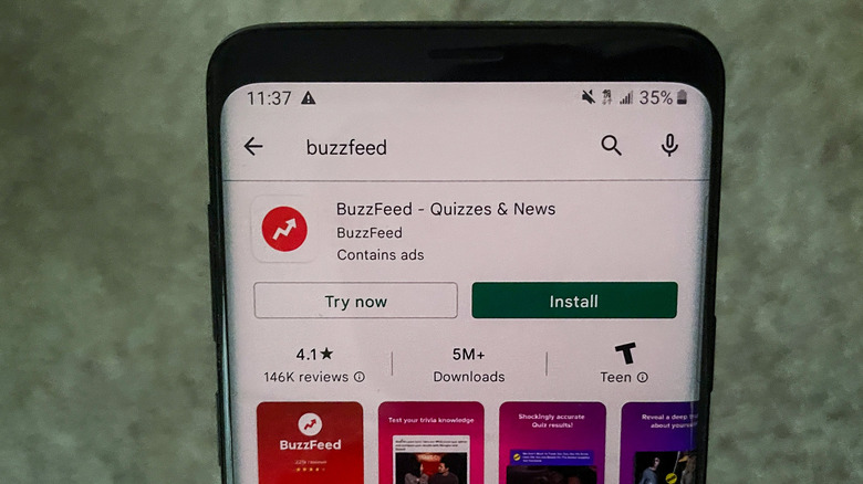 Samsung phone showing Buzzfeed app