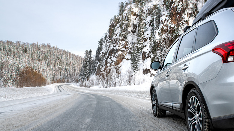 SUV on snowy road