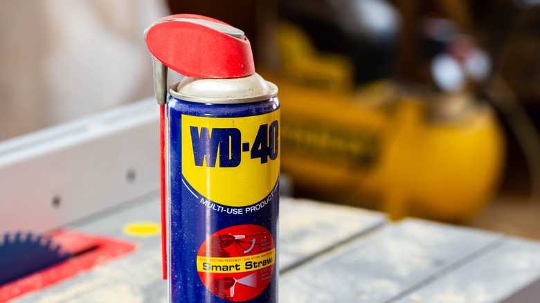 WD-40 canister on table