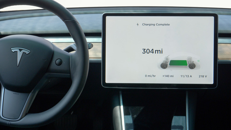 Tesla's display showing battery charge