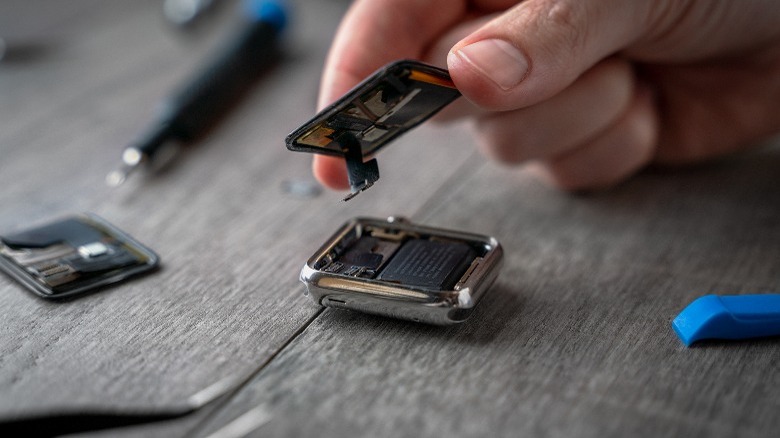 Apple Watch with the back open