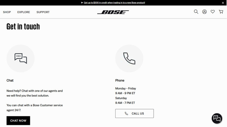 Bose Support page in browser window