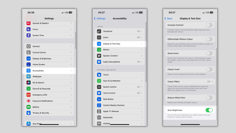 steps to disable Auto-Brightness on iPhone