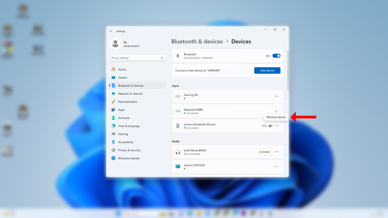 Screenshot of the Bluetooth devices screen on Windows.