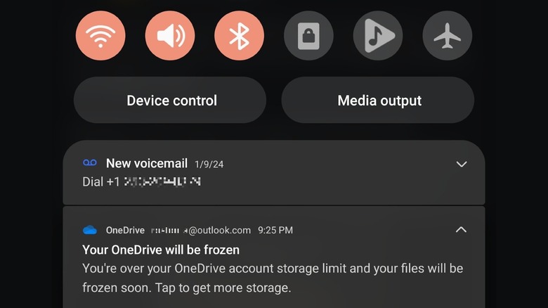 notification of OneDrive account freezing