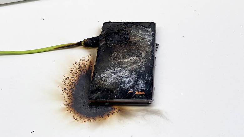 Exploded phone on a table