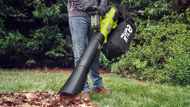 Ryobi blower vacuum in action