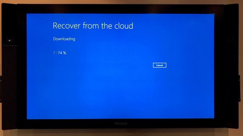 TV with blue screen undergoing update