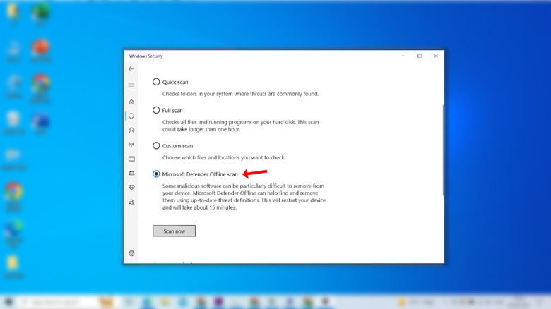Screenshot of the Windows Defender Offline scan