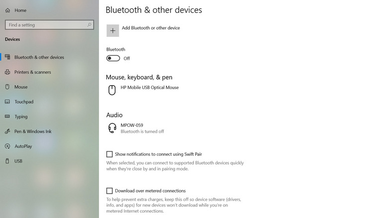 Bluetooth settings Microsoft Windows 