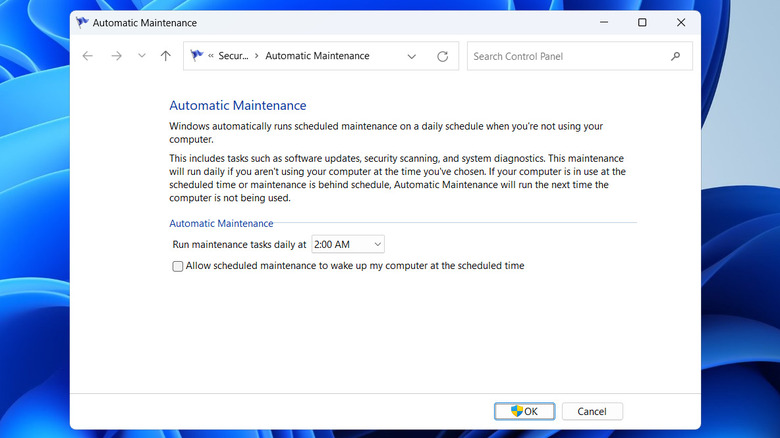 Automatic Maintenance settings in Control Panel