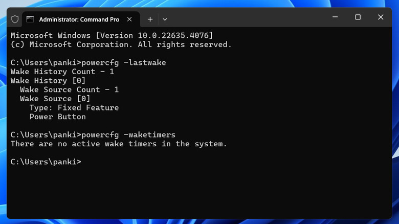 "Lastwake" command in Command Prompt