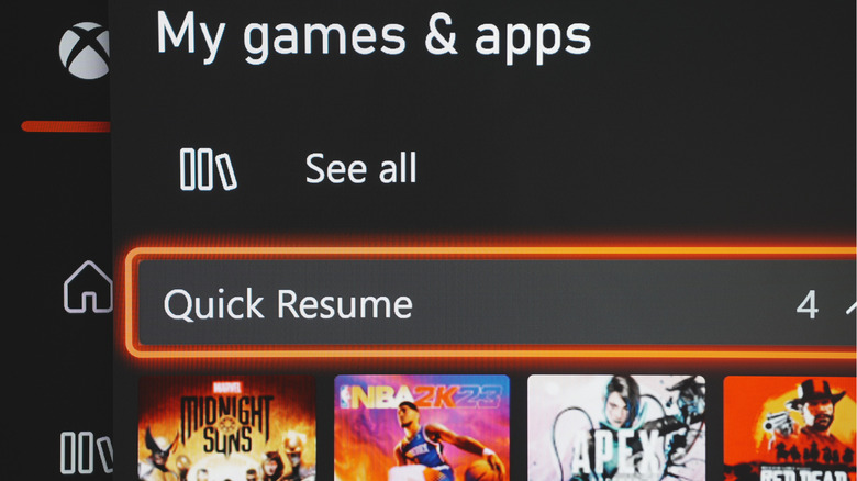 Xbox Quick Resume menu