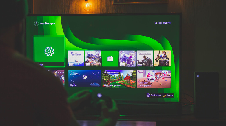 Xbox home screen on a TV