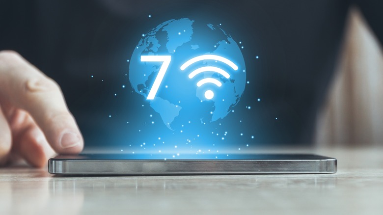 Wi-Fi 7 symbol above smartphone