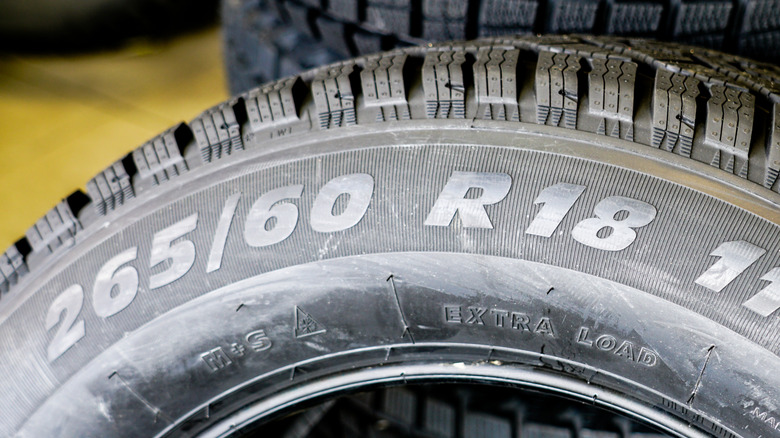 Close-up of Tire Size on tire sidewall