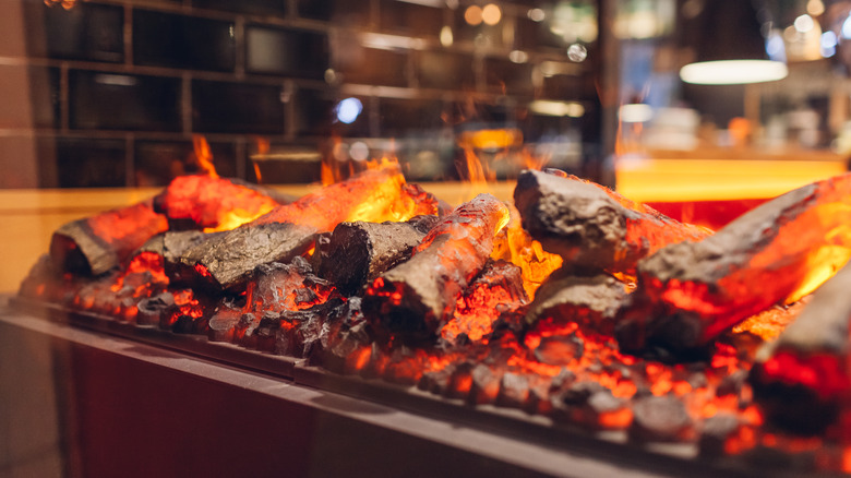 closeup of electric fireplace