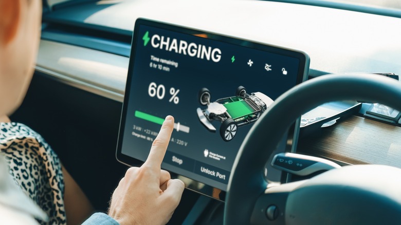 Driver checking EV charging status