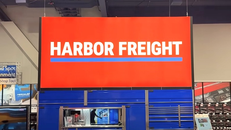 Harbor Freight Tools logo displaying on big screen TV