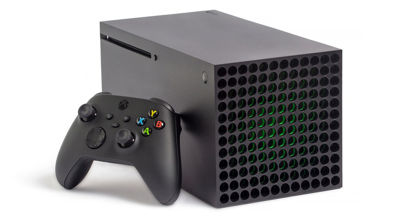 horizontal Xbox Series X with controller