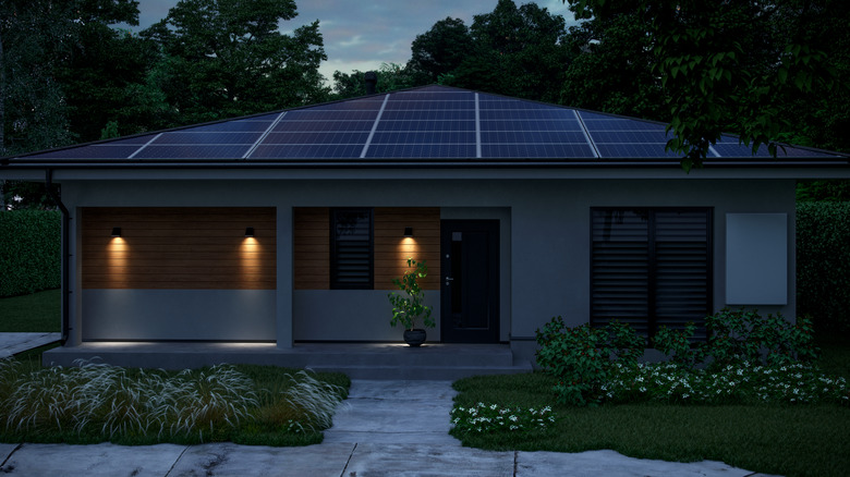 Home solar panels at night