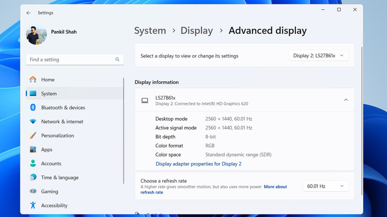 Advanced Display Settings on Windows 11