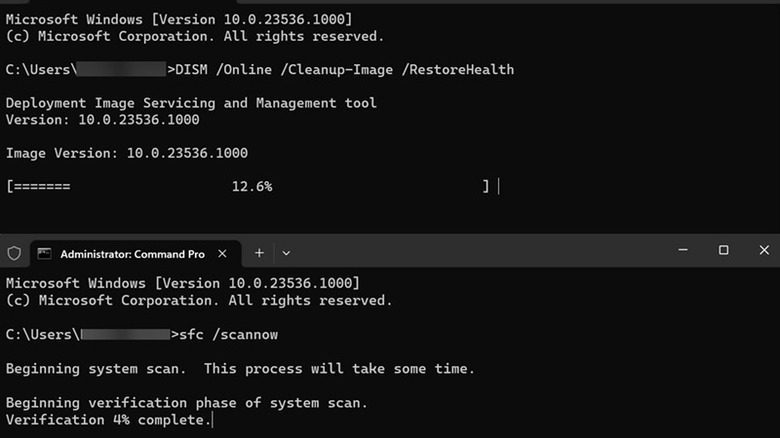 DISM and SFC command windows