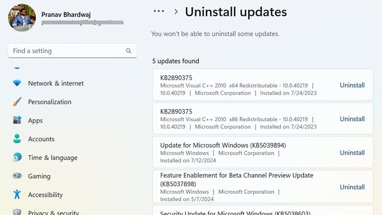 Uninstall recent Windows Updates