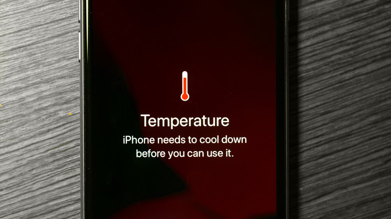 iPhone with temperature warning