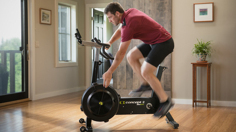 Spinning on a Concept2 indoor exercise bike