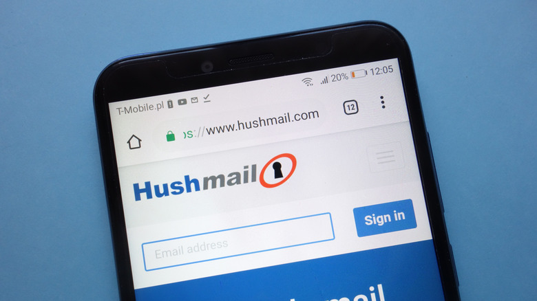 Hushmail login screen on smartphone