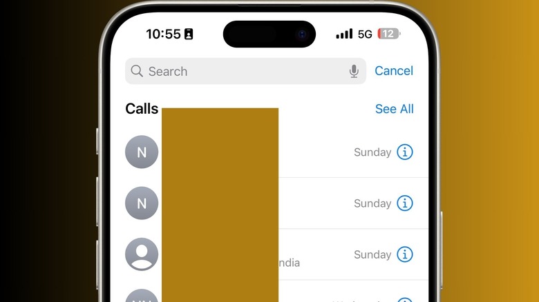 Call history search on iPhone