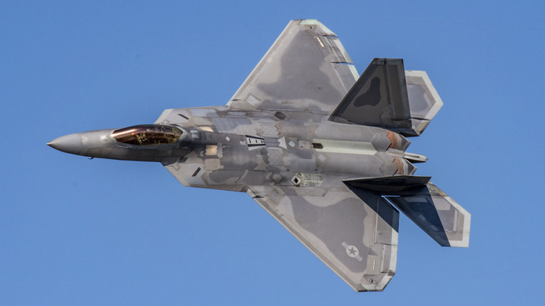 Head-on view of the F-22 Raptor