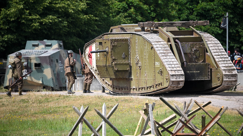 A Mark 1 tank on exercises