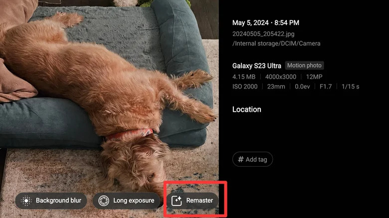 Remaster feature in Samsung Galaxy Gallery app