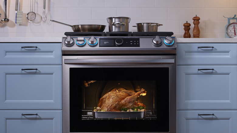 Samsung Front Control Slide-in Range cooking turkey