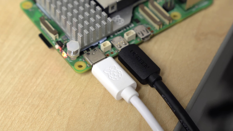 USB cables plugged into Raspberry Pi 5 board