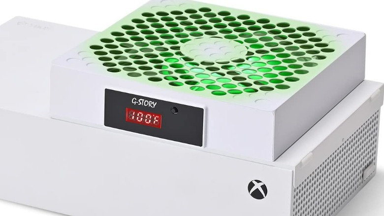 an Xbox Console Cooler on an XBox Series S console