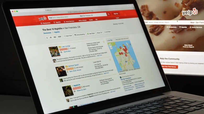 Yelp website on a computer screen