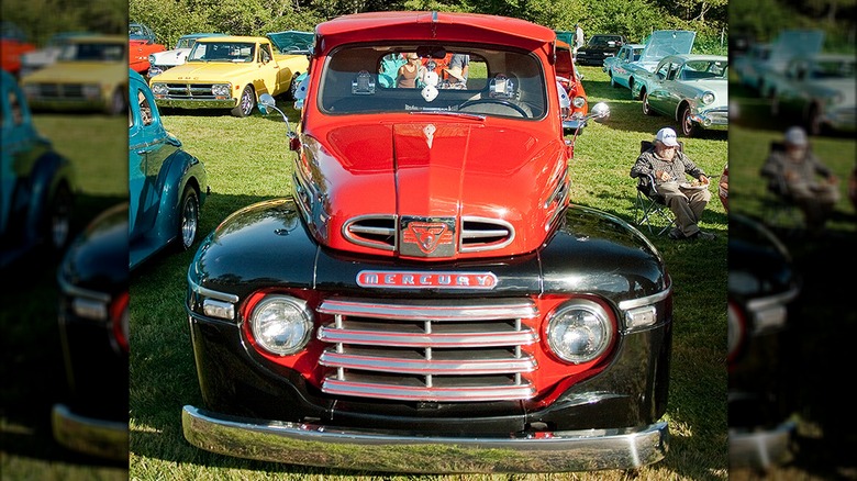 A 1949 Mercury M-Series truck displayed at a car show.