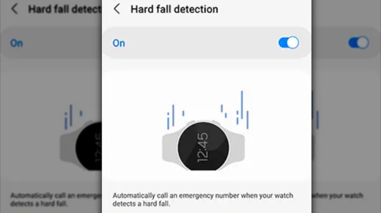 Hard fall detection screen on Samsung Galaxy watch