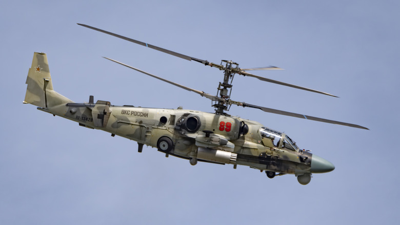 The KA-52 attack helicopter flying