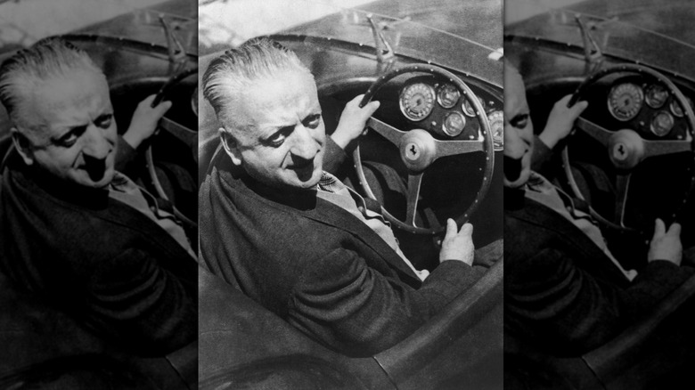 Enzo Ferrari in a Ferrari 