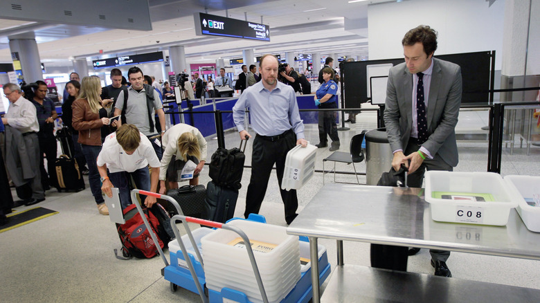 People waiting in line at TSA security checkpoint