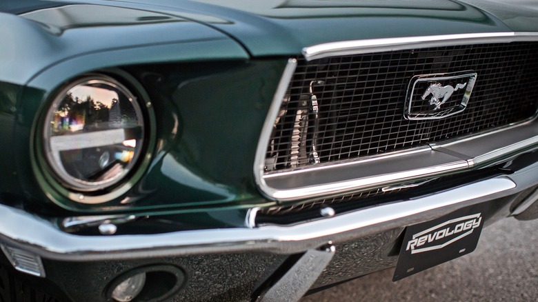 Grill and headlights of a Revology 1968 Ford Mustang