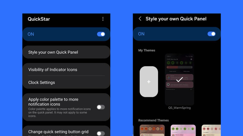 QuickStar module configurations on Good Lock on Samsung