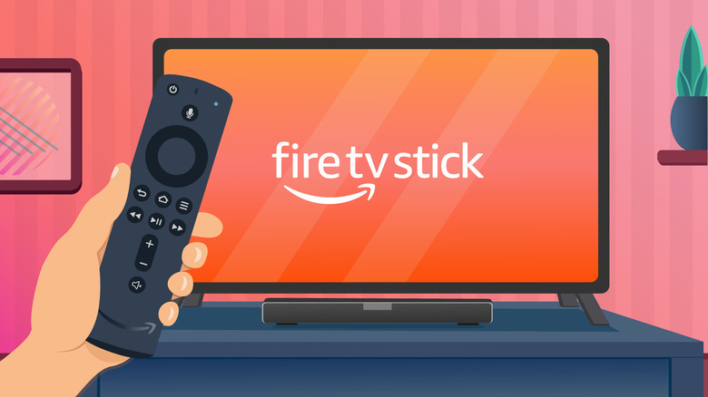 FireStick controller and TV in cartoon graphics