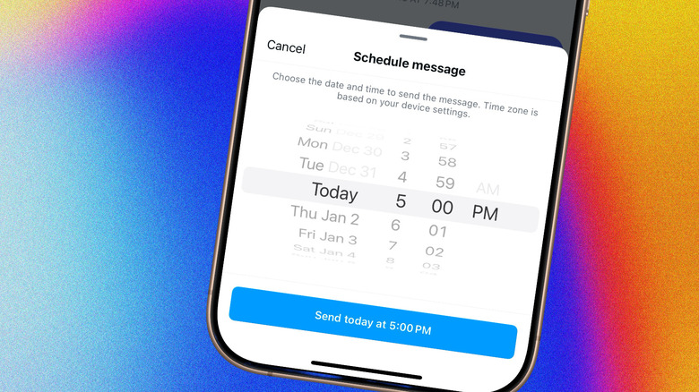 Scheduling a message in the Instagram app.